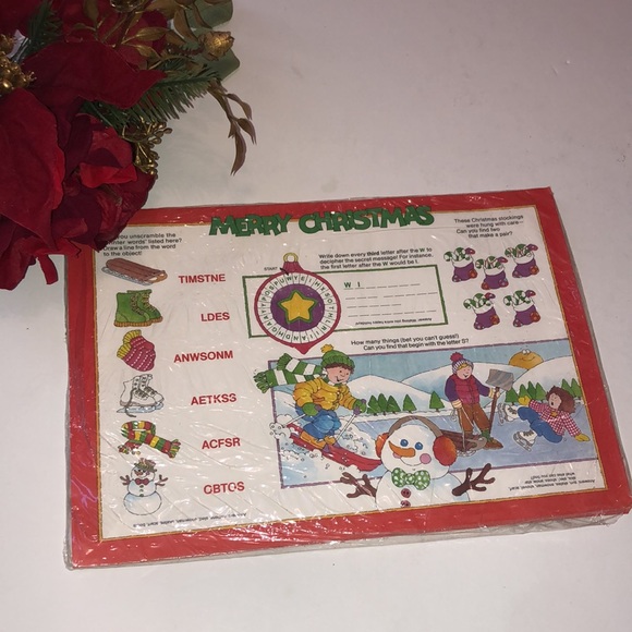 Christmas Activity Paper Place Mats Current 1988 Set of 28 Vintage Current - Picture 2 of 12